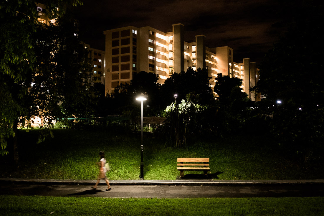 HDB public flats at night in Tampines, Singapore