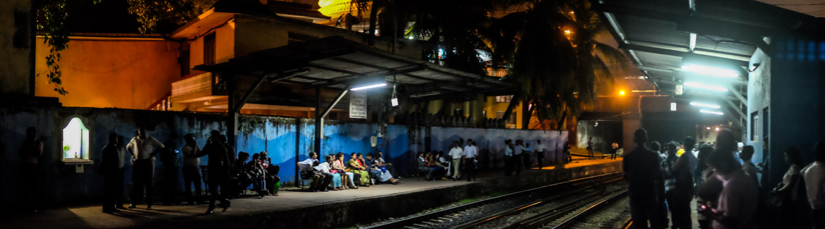 Waiting for the train at Secretariat station, Colombo. In rush hour the station would fill up really fast and getting on the train was a challenge! Fujifilm X-T1 panorama, 18mm lens.