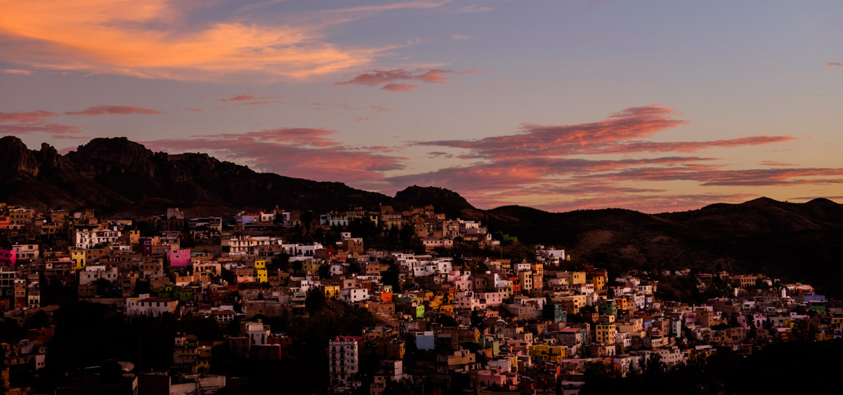 Part of Guanajuato at sunset, seen from our terrace. 