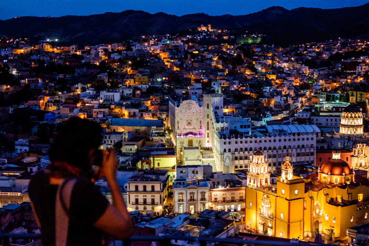 Charlene and Guanajuato at night. Viewed from El Pipila statue lookout.
